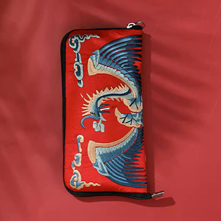 Cartera de mano con bordado de Qilin Su, dragón, fénix y bestia mítica, con Buddha Stones