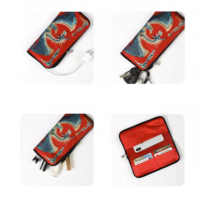 Cartera de mano con bordado de Qilin Su, dragón, fénix y bestia mítica, con Buddha Stones