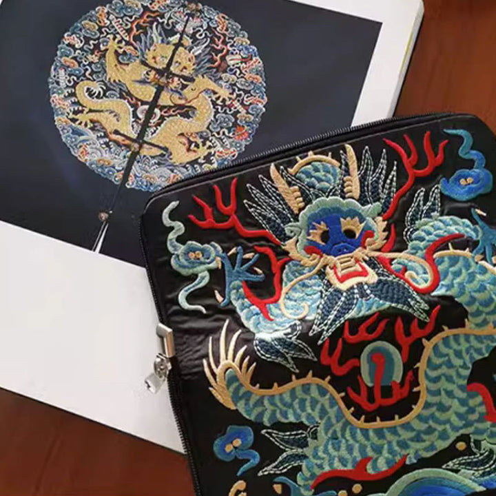 Cartera de mano con bordado de Qilin Su, dragón, fénix y bestia mítica, con Buddha Stones