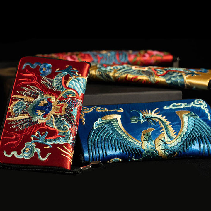 Cartera de mano con bordado de Qilin Su, dragón, fénix y bestia mítica, con Buddha Stones