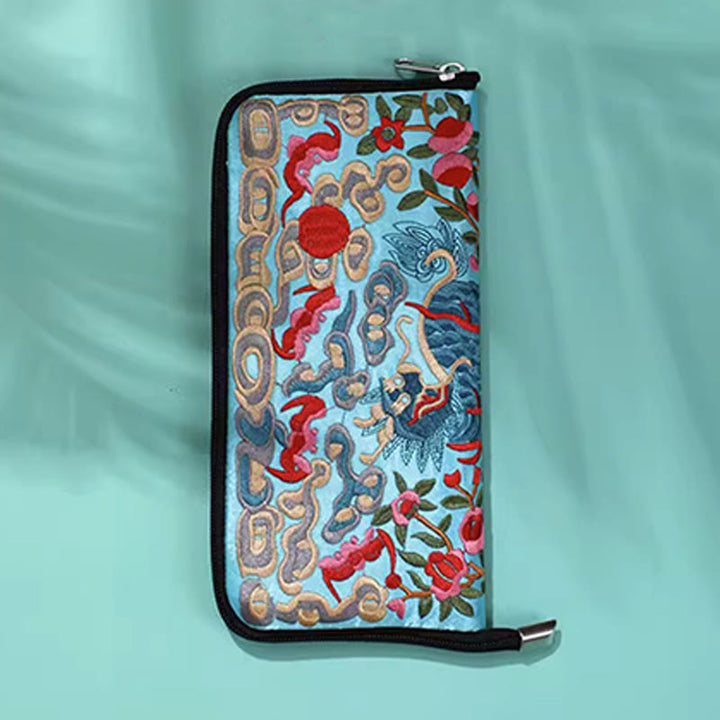 Cartera de mano con bordado de Qilin Su, dragón, fénix y bestia mítica, con Buddha Stones