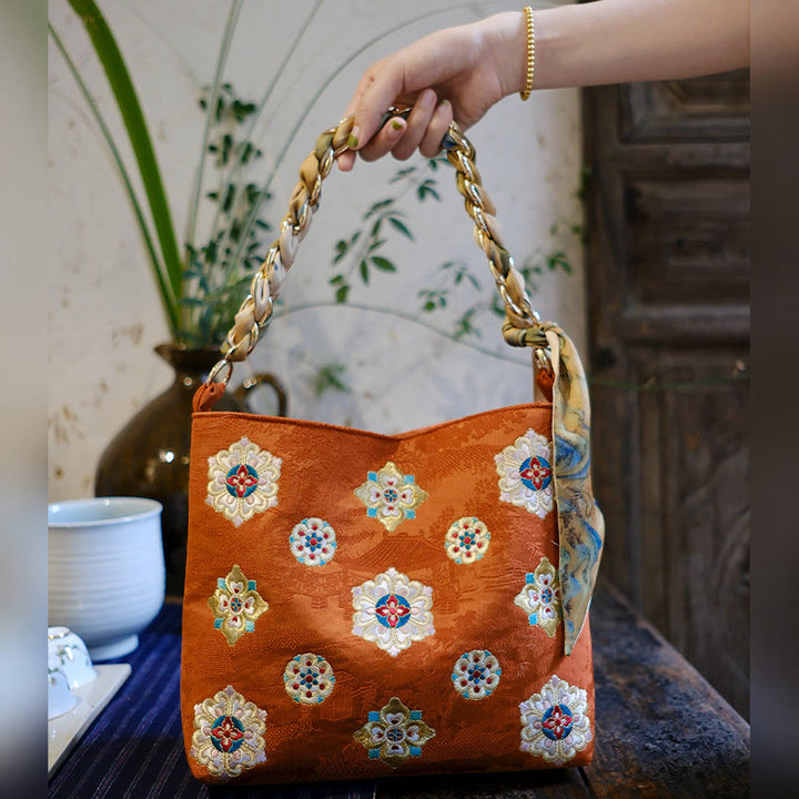 Bolso de mano con Buddha Stones de satén bordado, bolso de mano para ir de compras, bolso cruzado