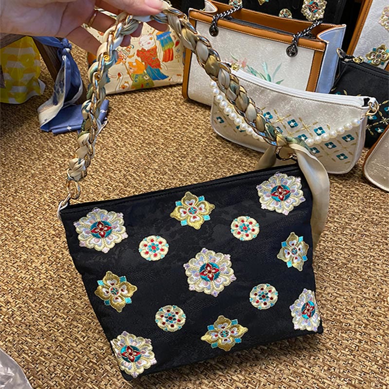 Bolso de mano con Buddha Stones de satén bordado, bolso de mano para ir de compras, bolso cruzado