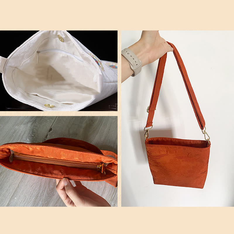 Bolso de mano con Buddha Stones de satén bordado, bolso de mano para ir de compras, bolso cruzado