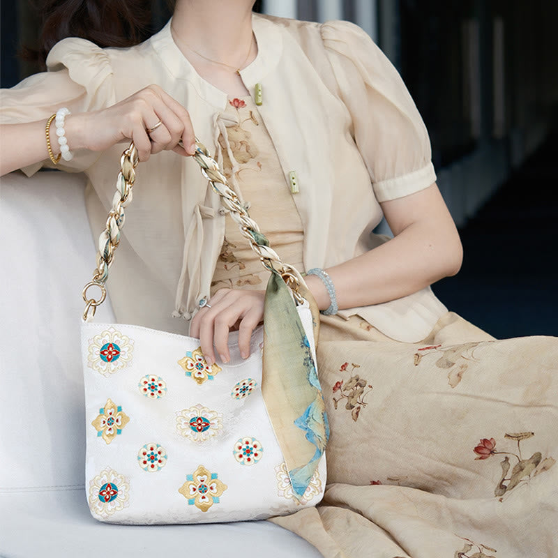 Bolso de mano con Buddha Stones de satén bordado, bolso de mano para ir de compras, bolso cruzado