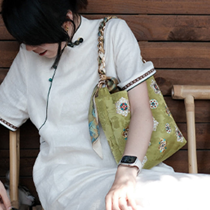 Bolso de mano con Buddha Stones de satén bordado, bolso de mano para ir de compras, bolso cruzado