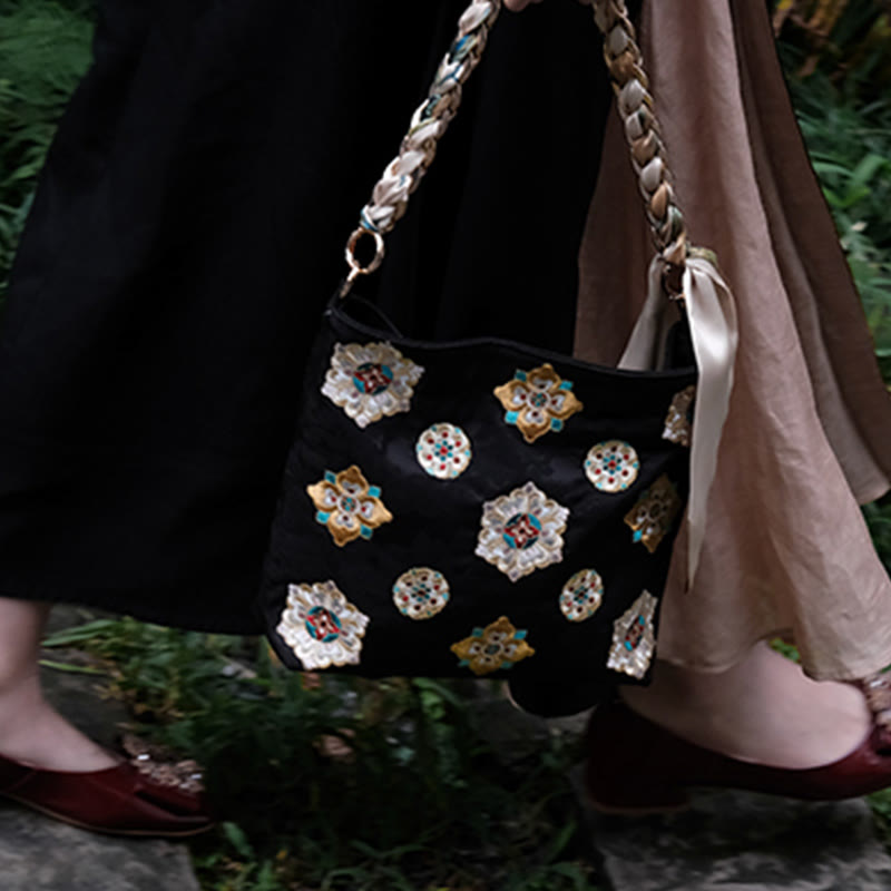 Bolso de mano con Buddha Stones de satén bordado, bolso de mano para ir de compras, bolso cruzado