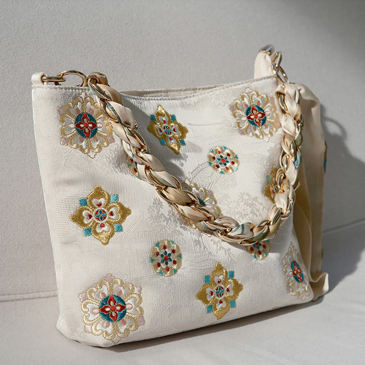 Bolso de mano con Buddha Stones de satén bordado, bolso de mano para ir de compras, bolso cruzado