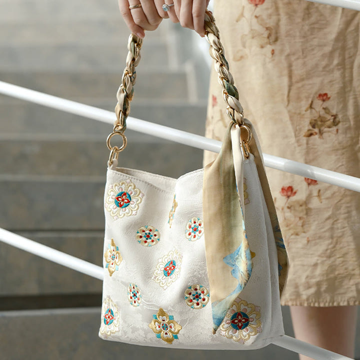 Bolso de mano con Buddha Stones de satén bordado, bolso de mano para ir de compras, bolso cruzado