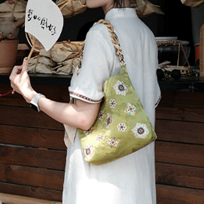 Bolso de mano con Buddha Stones de satén bordado, bolso de mano para ir de compras, bolso cruzado