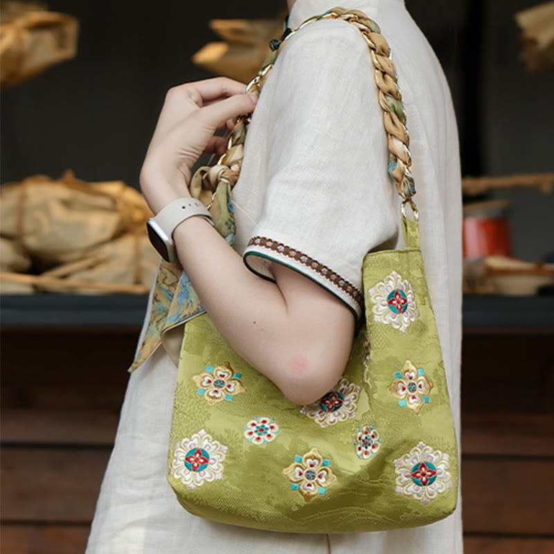 Bolso de mano con Buddha Stones de satén bordado, bolso de mano para ir de compras, bolso cruzado