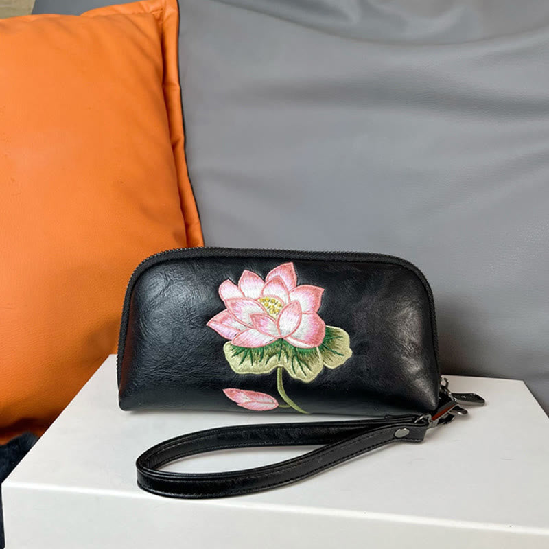 Bolso de mano con bordado de loto y Buddha Stones