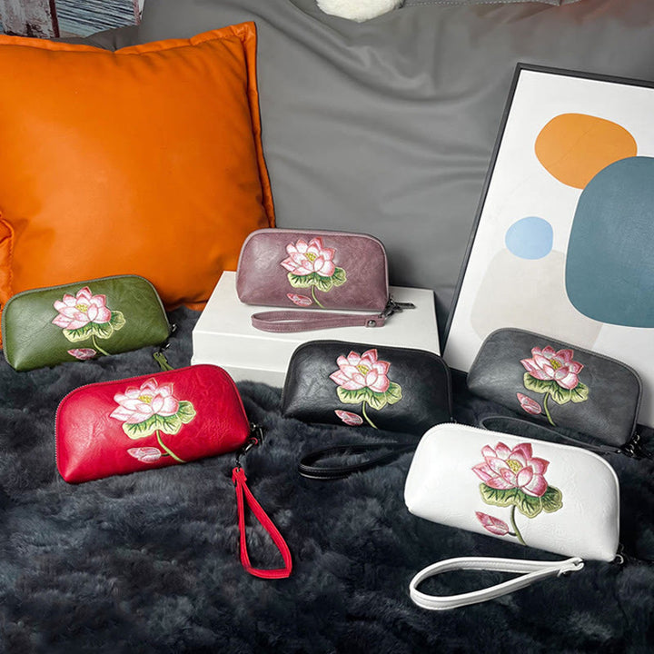 Bolso de mano con bordado de loto y Buddha Stones