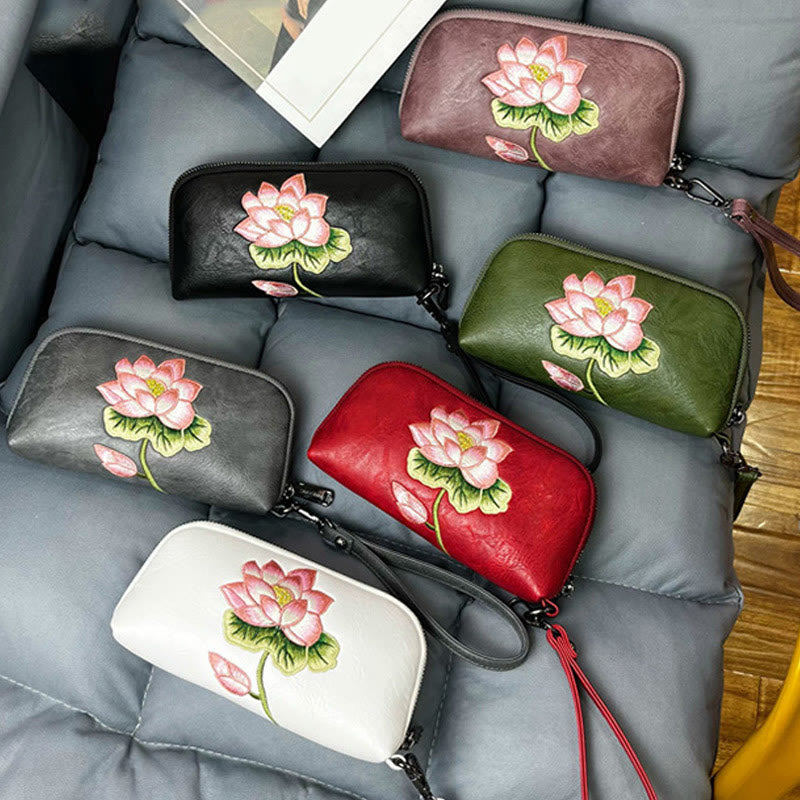 Bolso de mano con bordado de loto y Buddha Stones