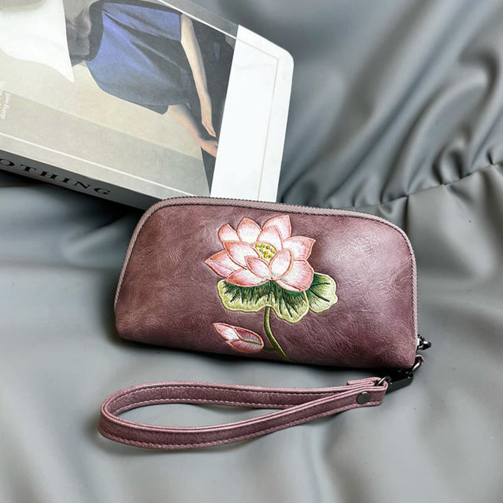 Bolso de mano con bordado de loto y Buddha Stones