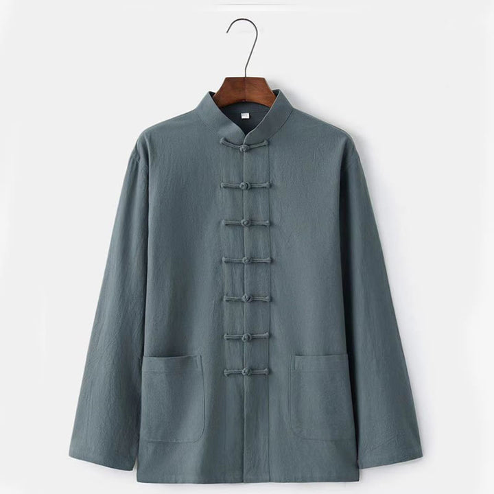 Conjunto de 2 piezas de traje Tang con Buddha Stones , uniforme tradicional con botones de rana, camisa de manga larga y pantalones para hombre - image 8