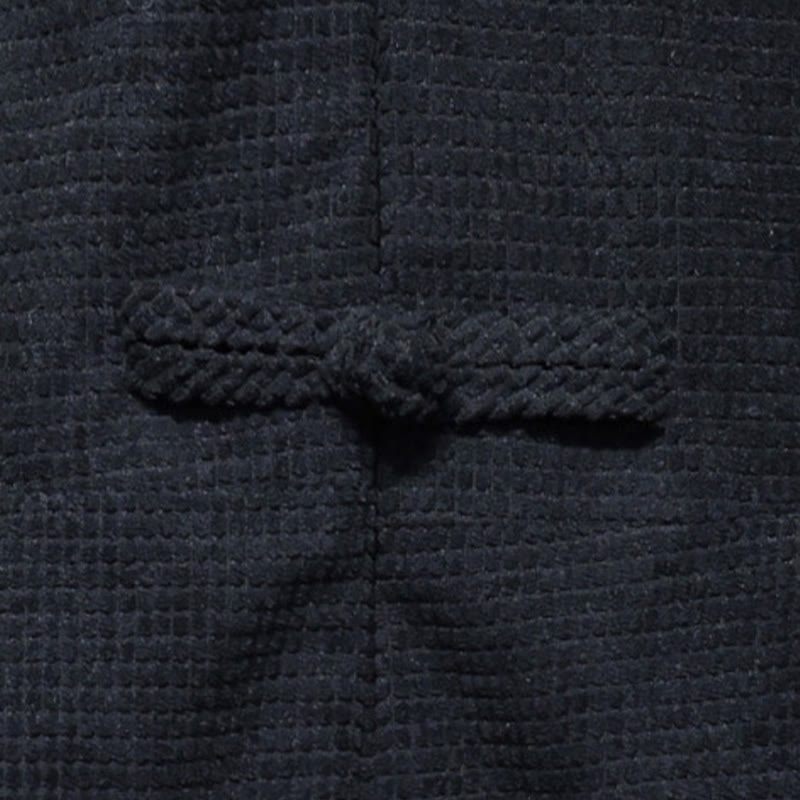 Traje de espiga con botones de rana para hombre de Buddha Stones , chaqueta larga de algodón pana bordada y bolsillos