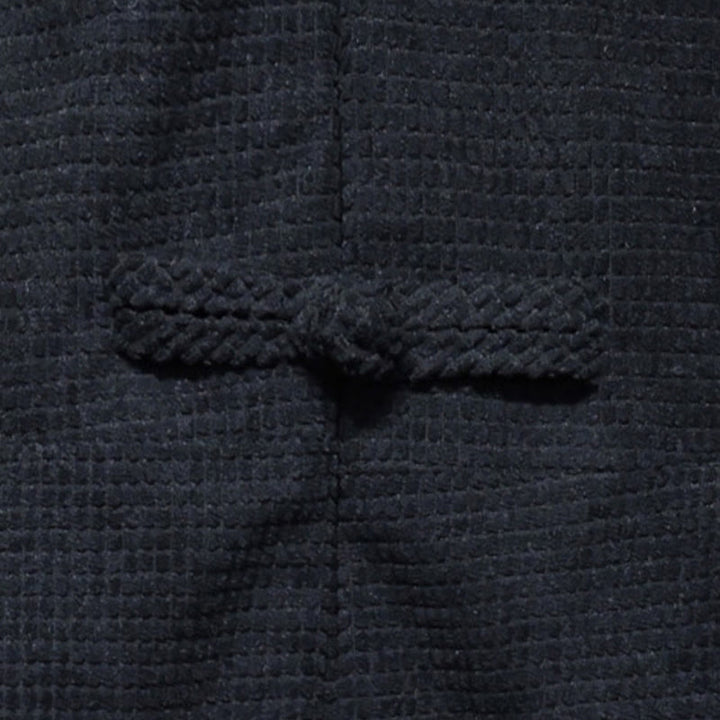 Traje de espiga con botones de rana para hombre de Buddha Stones , chaqueta larga de algodón pana bordada y bolsillos