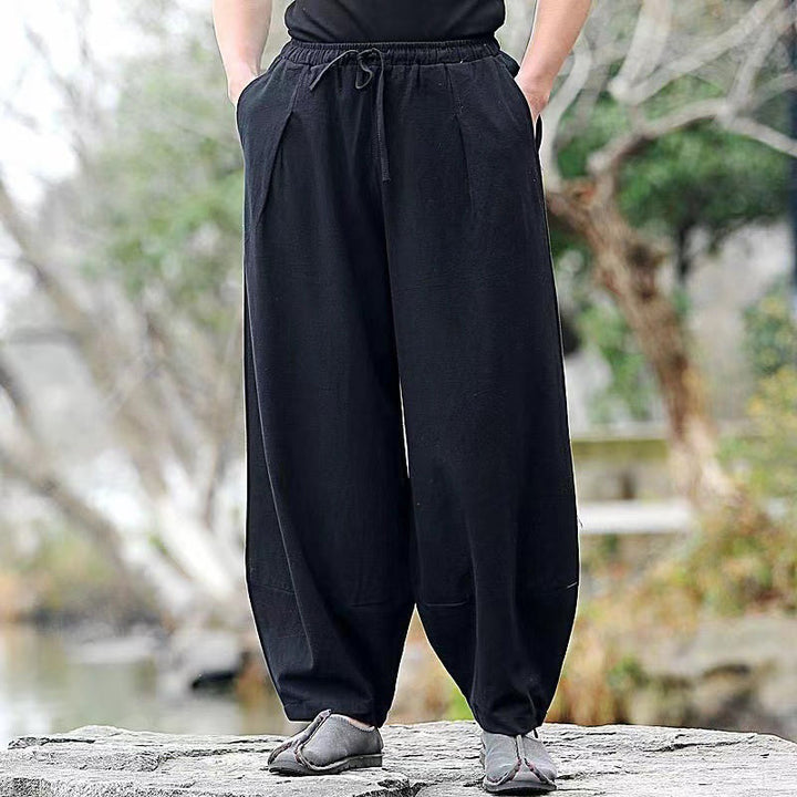 Pantalones harén casuales sencillos con cordón y bolsillos para hombre de Buddha Stones - Negro - US/UK/AU44, UE54 (5XL) - image 4