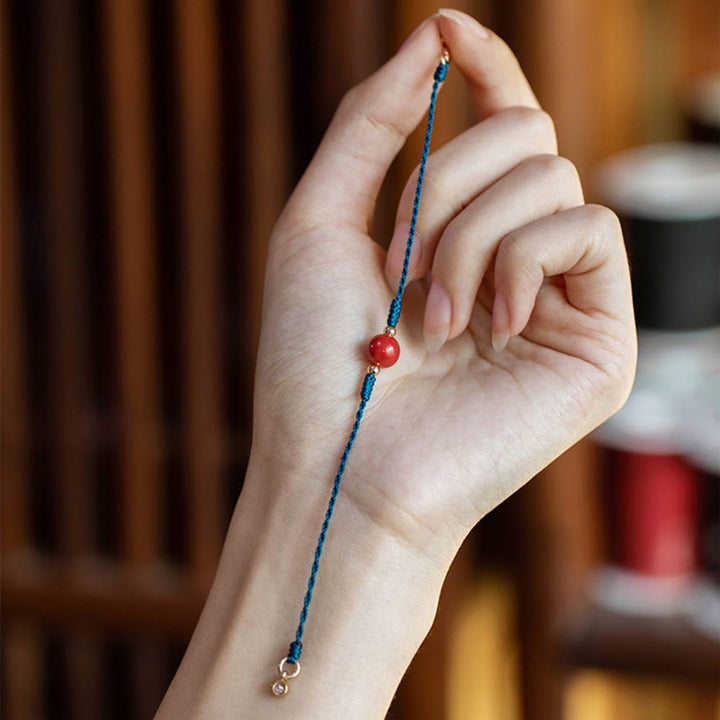 Pulsera de bendición con hebilla de cinabrio y cuerda hecha a mano con Buddha Stones