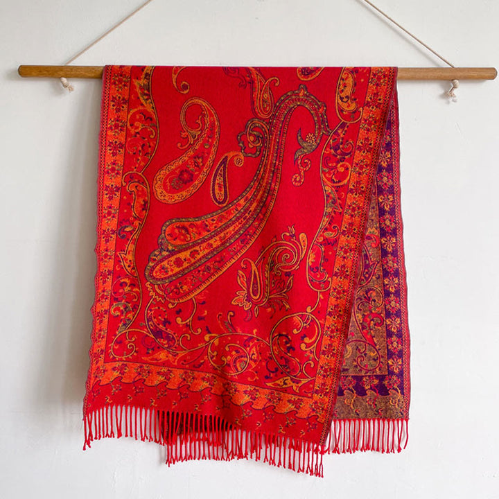 Chal de borlas con flores de anacardo tibetanas y Buddha Stones para otoño e invierno, bufanda de viaje acogedora