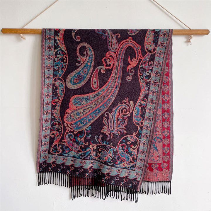 Chal de borlas con flores de anacardo tibetanas y Buddha Stones para otoño e invierno, bufanda de viaje acogedora