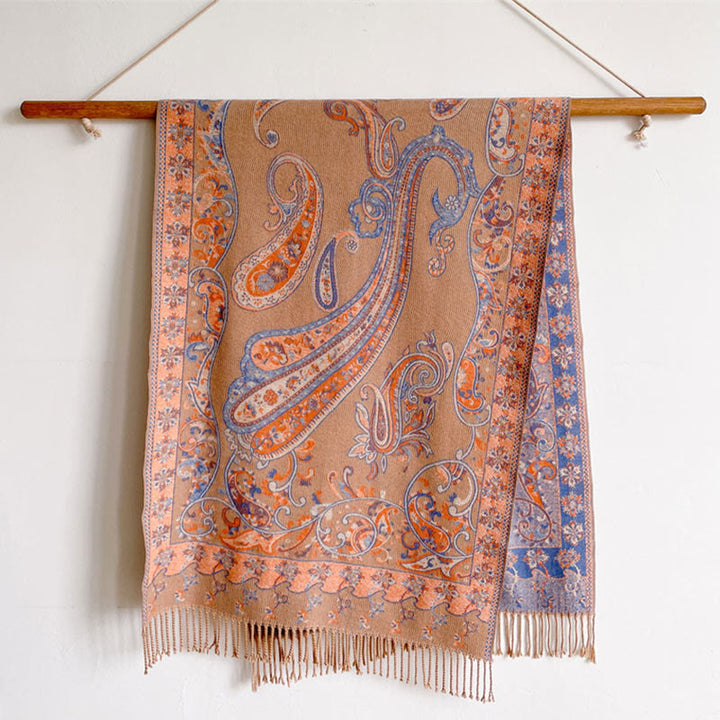 Chal de borlas con flores de anacardo tibetanas y Buddha Stones para otoño e invierno, bufanda de viaje acogedora