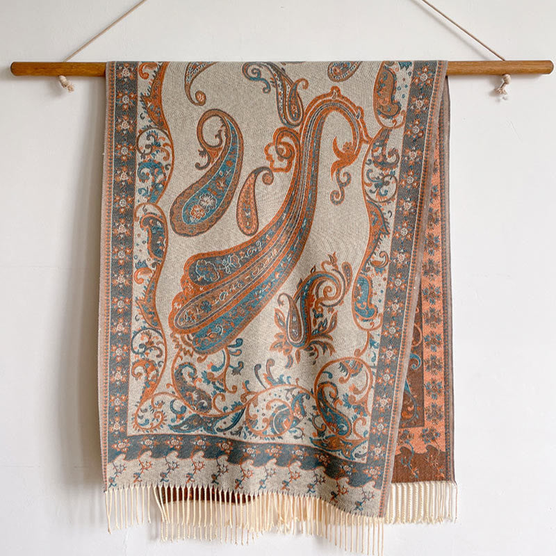 Chal de borlas con flores de anacardo tibetanas y Buddha Stones para otoño e invierno, bufanda de viaje acogedora