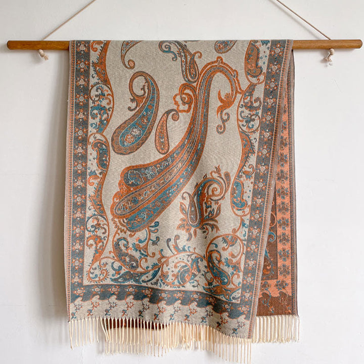 Chal de borlas con flores de anacardo tibetanas y Buddha Stones para otoño e invierno, bufanda de viaje acogedora