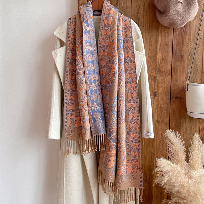 Chal de borlas con flores de anacardo tibetanas y Buddha Stones para otoño e invierno, bufanda de viaje acogedora