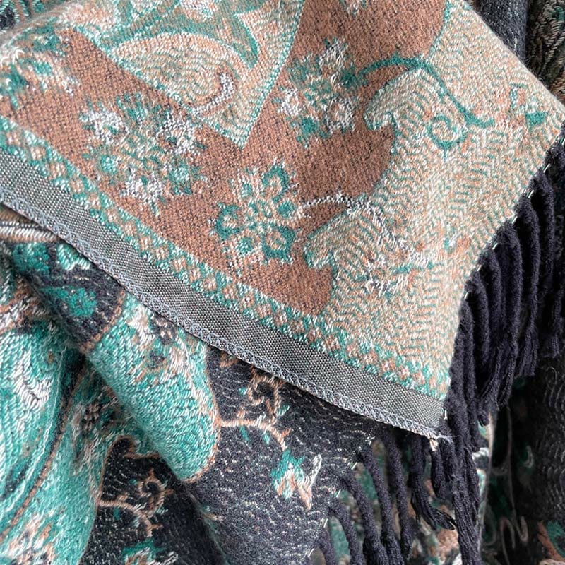 Chal de borlas con flores de anacardo tibetanas y Buddha Stones para otoño e invierno, bufanda de viaje acogedora