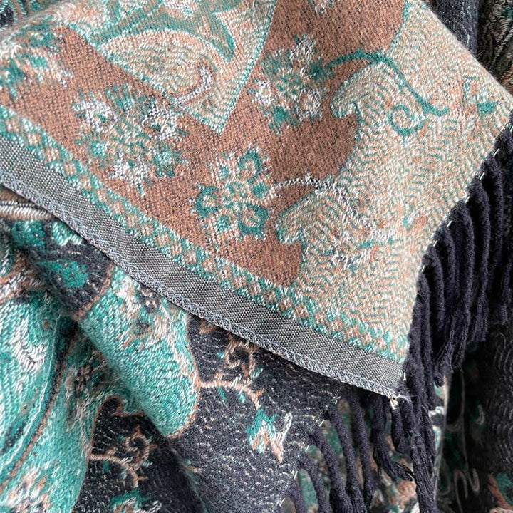 Chal de borlas con flores de anacardo tibetanas y Buddha Stones para otoño e invierno, bufanda de viaje acogedora