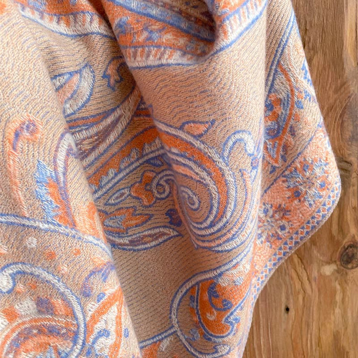 Chal de borlas con flores de anacardo tibetanas y Buddha Stones para otoño e invierno, bufanda de viaje acogedora