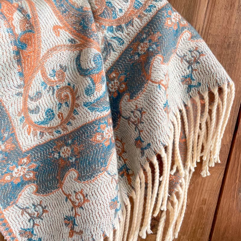 Chal de borlas con flores de anacardo tibetanas y Buddha Stones para otoño e invierno, bufanda de viaje acogedora