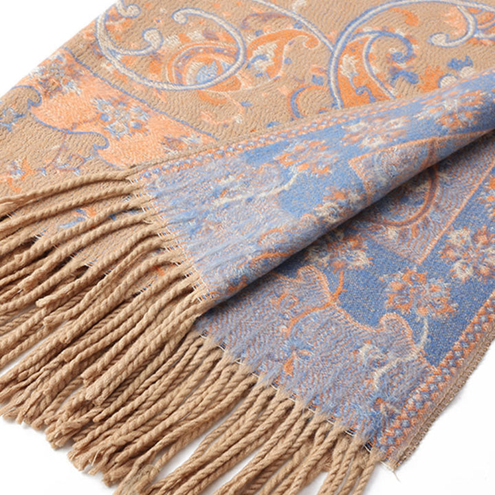 Chal de borlas con flores de anacardo tibetanas y Buddha Stones para otoño e invierno, bufanda de viaje acogedora