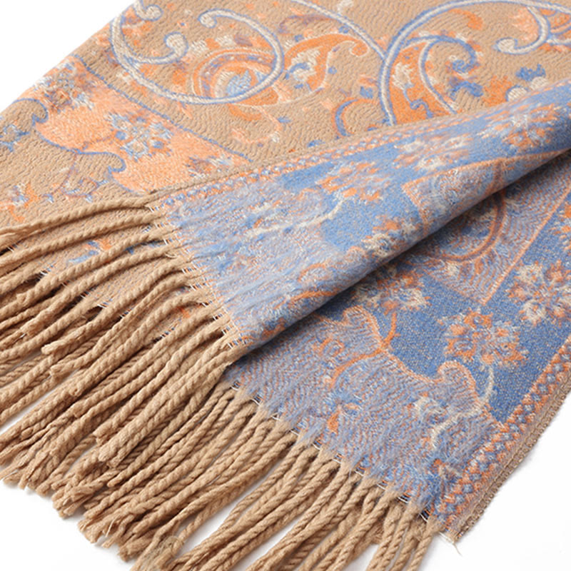 Chal de borlas con flores de anacardo tibetanas y Buddha Stones para otoño e invierno, bufanda de viaje acogedora