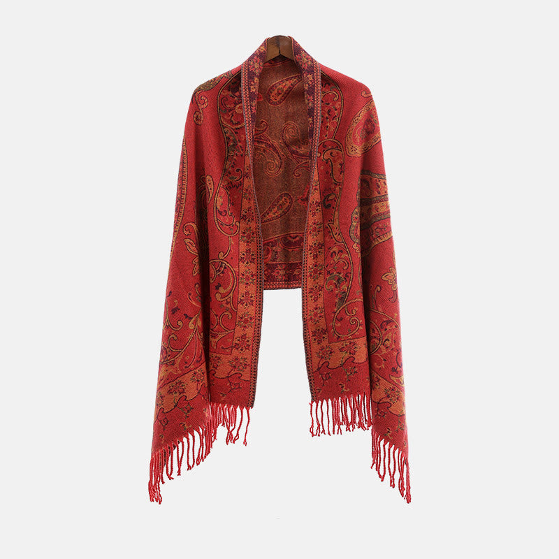 Chal de borlas con flores de anacardo tibetanas y Buddha Stones para otoño e invierno, bufanda de viaje acogedora