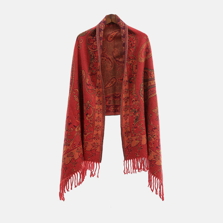 Chal de borlas con flores de anacardo tibetanas y Buddha Stones para otoño e invierno, bufanda de viaje acogedora