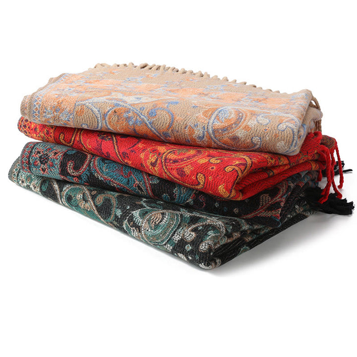 Chal de borlas con flores de anacardo tibetanas y Buddha Stones para otoño e invierno, bufanda de viaje acogedora