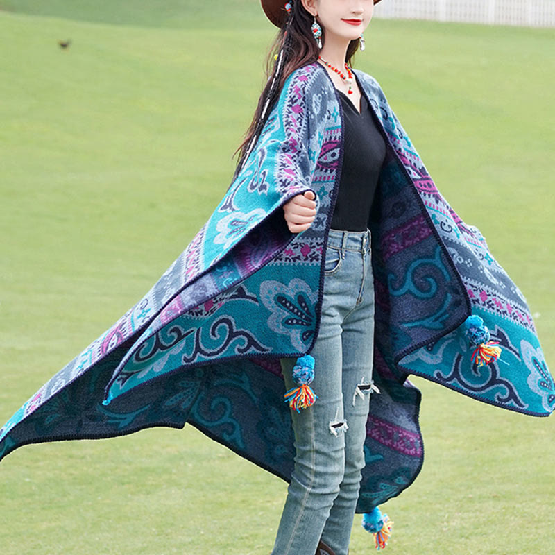 Chal cálido y suave con diseño de flores y rayas horizontales geométricas tibetanas con Buddha Stones para otoño e invierno