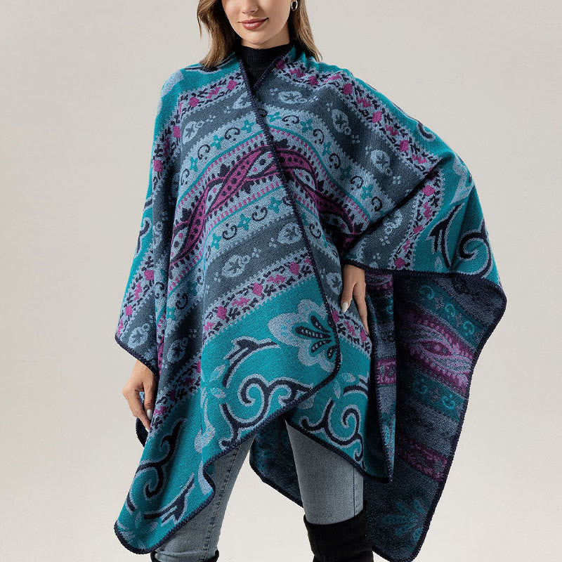 Chal cálido y suave con diseño de flores y rayas horizontales geométricas tibetanas con Buddha Stones para otoño e invierno