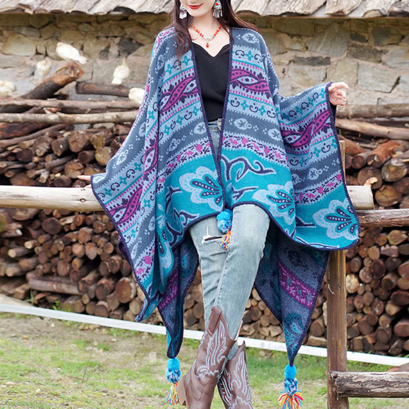 Chal cálido y suave con diseño de flores y rayas horizontales geométricas tibetanas con Buddha Stones para otoño e invierno