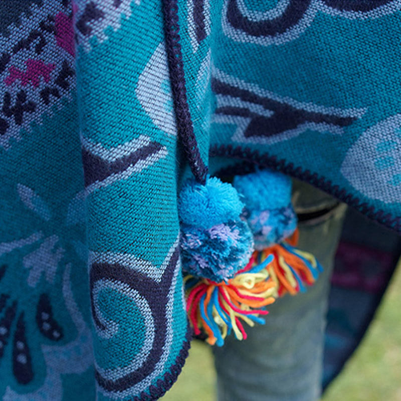 Chal cálido y suave con diseño de flores y rayas horizontales geométricas tibetanas con Buddha Stones para otoño e invierno