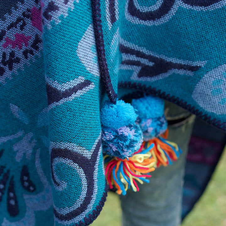 Chal cálido y suave con diseño de flores y rayas horizontales geométricas tibetanas con Buddha Stones para otoño e invierno
