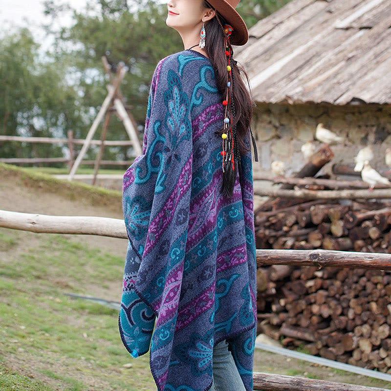 Chal cálido y suave con diseño de flores y rayas horizontales geométricas tibetanas con Buddha Stones para otoño e invierno