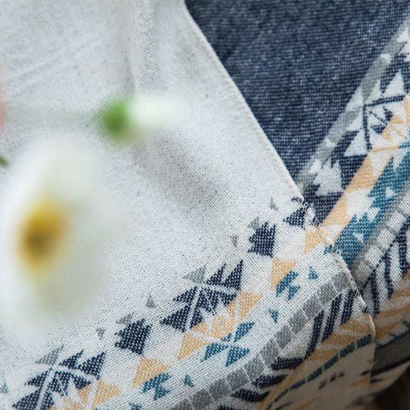 Chal con borlas y diseño geométrico de rombos tibetanos con Buddha Stones para otoño e invierno, cálido y acogedor