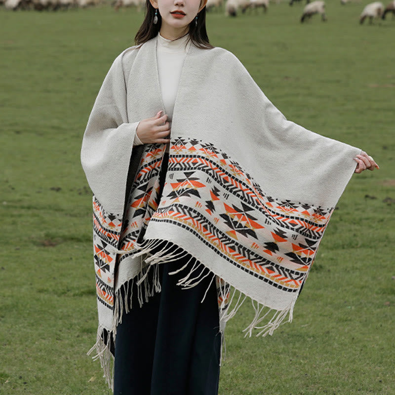 Chal con borlas y diseño geométrico de rombos tibetanos con Buddha Stones para otoño e invierno, cálido y acogedor