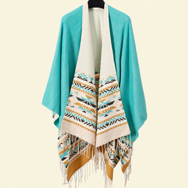 Chal con borlas y diseño geométrico de rombos tibetanos con Buddha Stones para otoño e invierno, cálido y acogedor