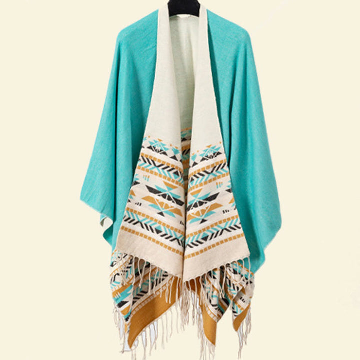 Chal con borlas y diseño geométrico de rombos tibetanos con Buddha Stones para otoño e invierno, cálido y acogedor