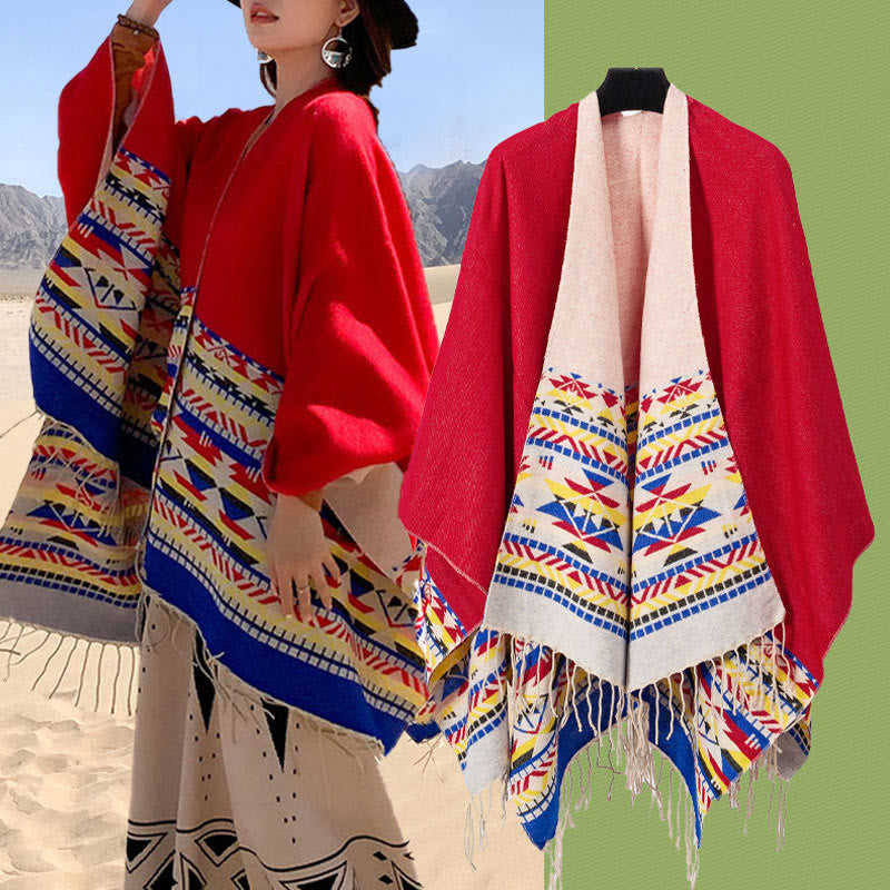 Chal con borlas y diseño geométrico de rombos tibetanos con Buddha Stones para otoño e invierno, cálido y acogedor